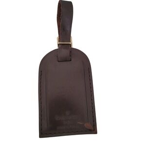Louis Vuitton Brown Leather Luggage Tag Gold Buckle Travel Accessory MN Monogram